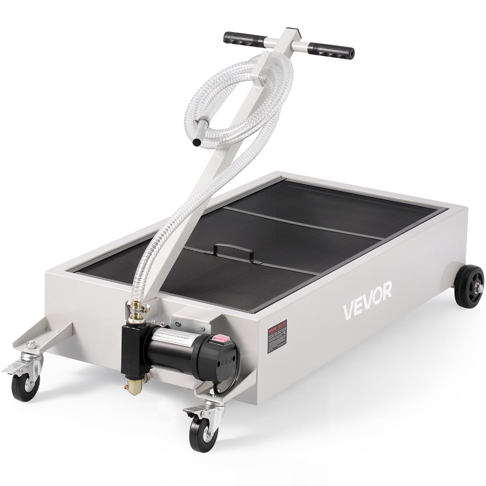 VEVOR Low Profile Oil Drain Pan, 20 Gallon Capacity, Rolling Oil Drain Pan with Electric Pump, 7.2 ft Hose & T Folding Handle, Leak-proof & Corrosion-resistant,Fit for Cars, SUVs, Trucks, ATVs,White