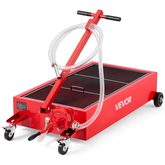 VEVOR Low Profile Oil Drain Pan, 20 Gallon Capacity, Rolling Oil Drain Pan with Manual Pump, 7.2 ft Hose & T Folding Handle, Leak-proof & Corrosion-resistant, Fit for Cars, SUVs, Trucks, ATVs, Red