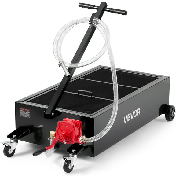 VEVOR Low Profile Oil Drain Pan, 25 Gallon Capacity, Rolling Oil Drain Pan with Manual Pump, 7.2 ft Hose & T Folding Handle, Leak-proof & Corrosion-resistant, Fit for Cars, SUVs, Trucks, ATVs, Black