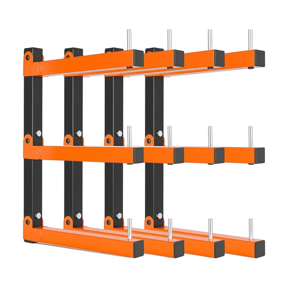 VEVOR Lumber Rack, 3-Tier 4-Pack 110 lbs per Tier, Foldable Wood Storage, Wall-mounted for Garages, Workshops, Warehouse, Basement, Heavy-Duty Cantilever Arms, Locking Pins, Steel, Orange & Black