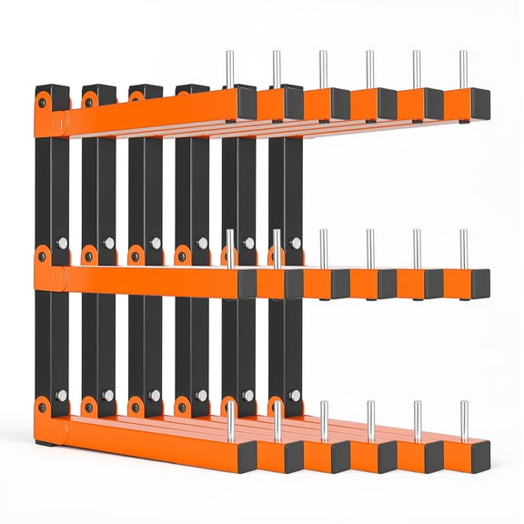 VEVOR Lumber Rack, 3-Tier 6-Pack 110 lbs per Tier, Foldable Wood Storage, Wall-mounted for Garages, Workshops, Warehouse, Basement, Heavy-Duty Cantilever Arms, Locking Pins, Steel, Orange & Black