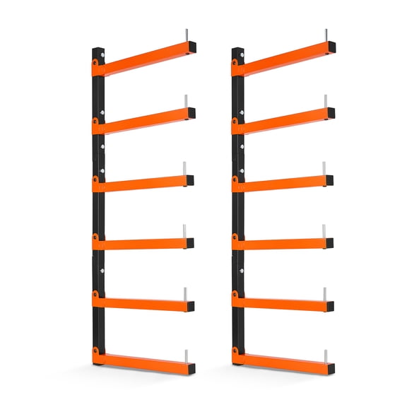 VEVOR Lumber Rack, 6-Tier 2-Pack 110 lbs per Tier, Foldable Wood Storage, Wall-mounted for Garages, Workshops, Warehouse, Basement, Heavy-Duty Cantilever Arms, Locking Pins, Steel, Orange & Black