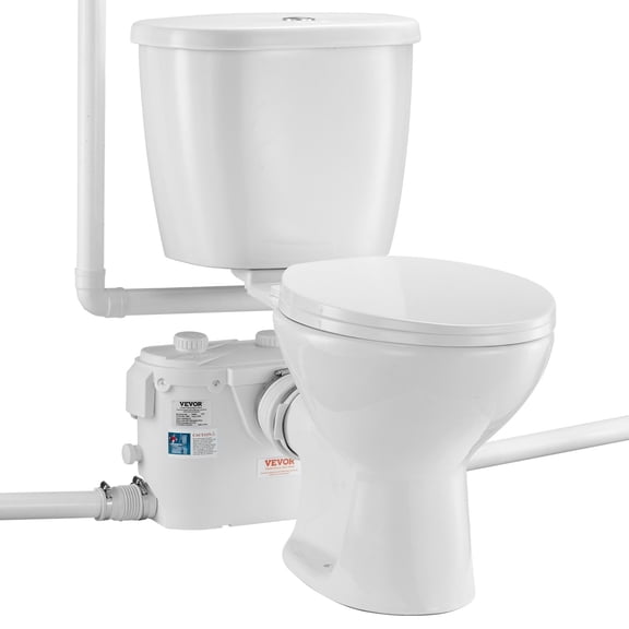 VEVOR Macerating Toilet System with Powerful 500W Macerator Pump, Rear Discharge and Upflush Toilet For Basement, Dual Flush Water Disposal, Macerating Toilet System Kit with 3-Inlet, Space Saving