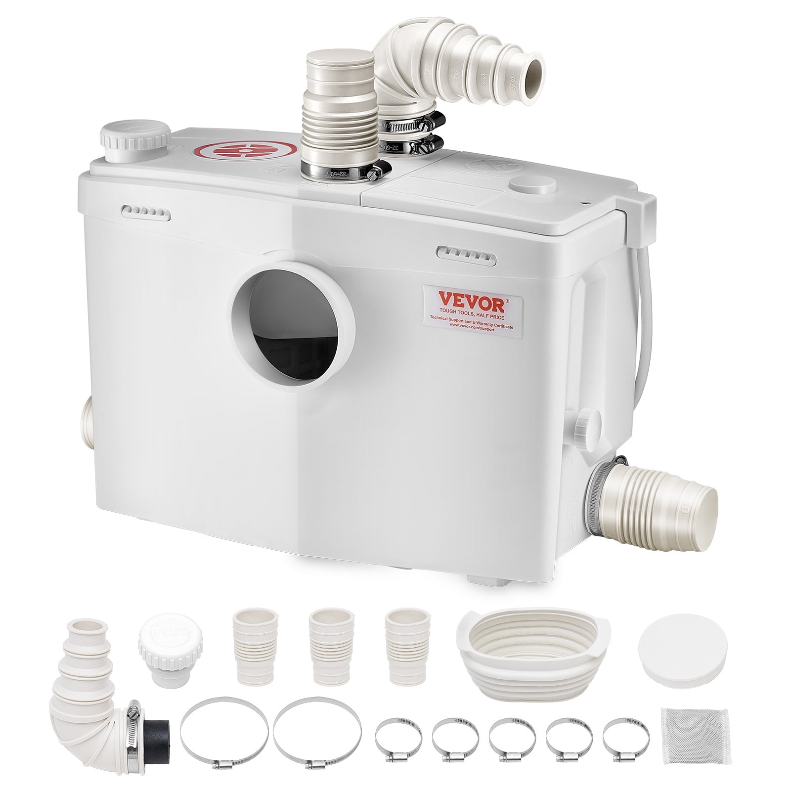 VEVOR Macerator Pump, 1200W, 48 GPM Flow, 33 ft/10 m Head, Macerator Sewerage Toilet Pump with 4 Water Inlets,Waste Water Disposal Upflush Machine for Toilet, Basement, Shower, Sink, Laundry,Bathtub
