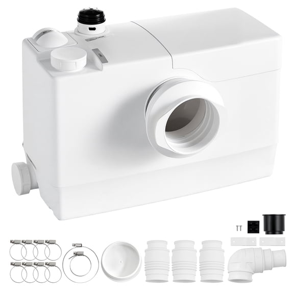 VEVOR Macerator Pump 800W 12000L/h Flow 32.8 ft/10 m Head Sewage Pump, Waste Water Disposal Upflush Machine with 4 Inlets, Macerating Toilet Sewerage, for Basement, Toilet, Sink, Laundry, Kitchen