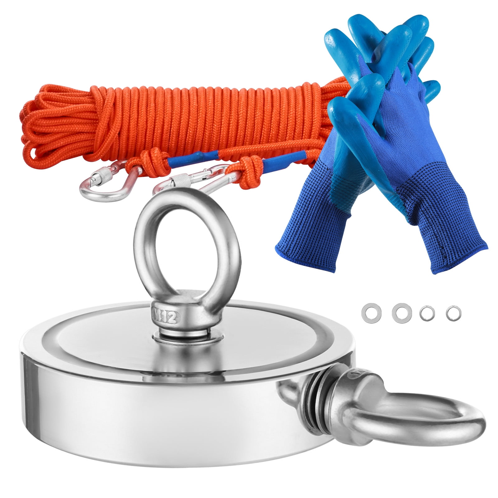 VEVOR Magnet Fishing Kit, 2000 LBS/907 Kg Double-Sided Pulling Force Strong Magnet Fishing Kit, Rare Earth Neodymium Magnetic Fishing Kit Includes Grappling Hook, Heavy Duty Rope, Gloves and Eyebolt