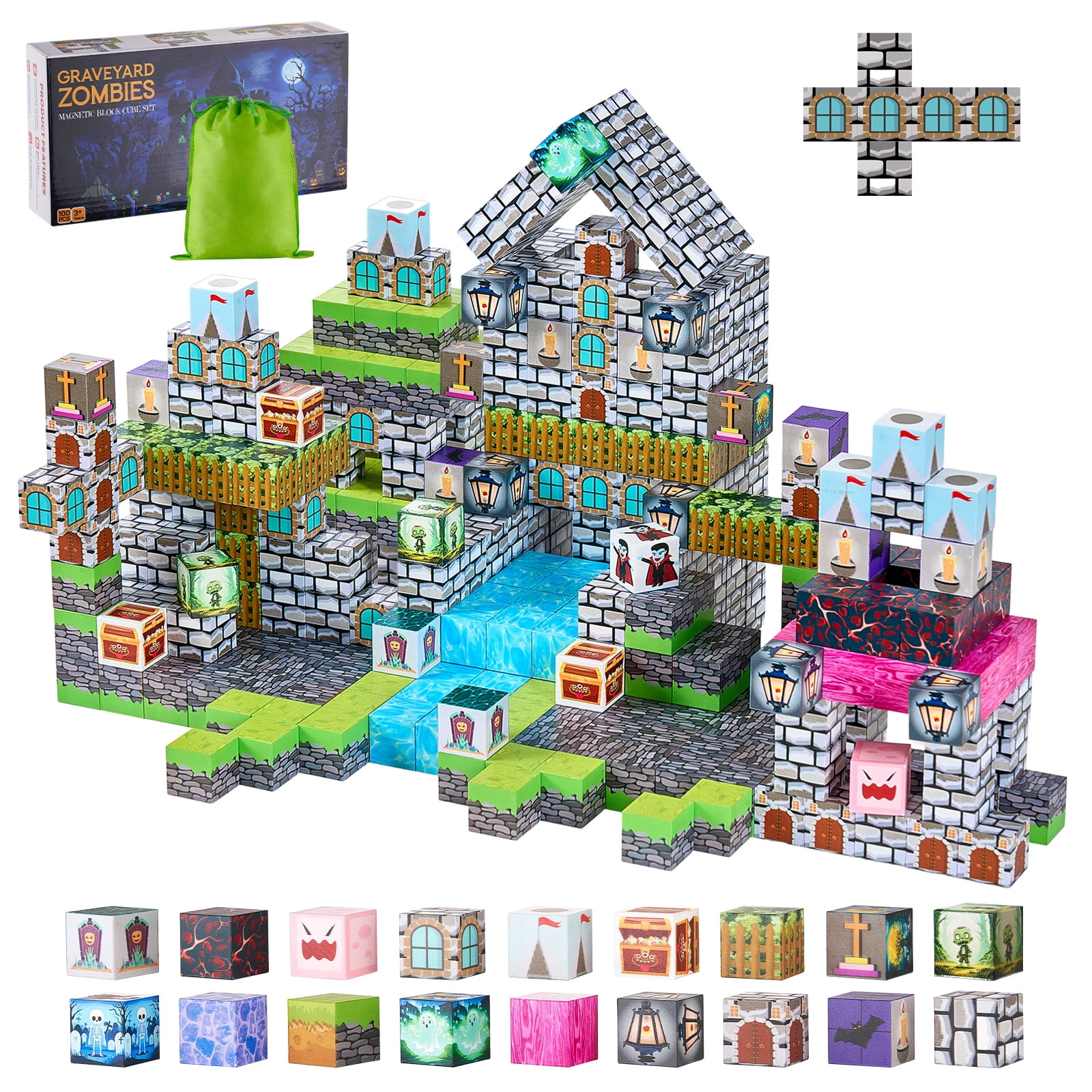 VEVOR Magnetic Blocks, 100 PCS Cemetery Zombies Set, Magnetic