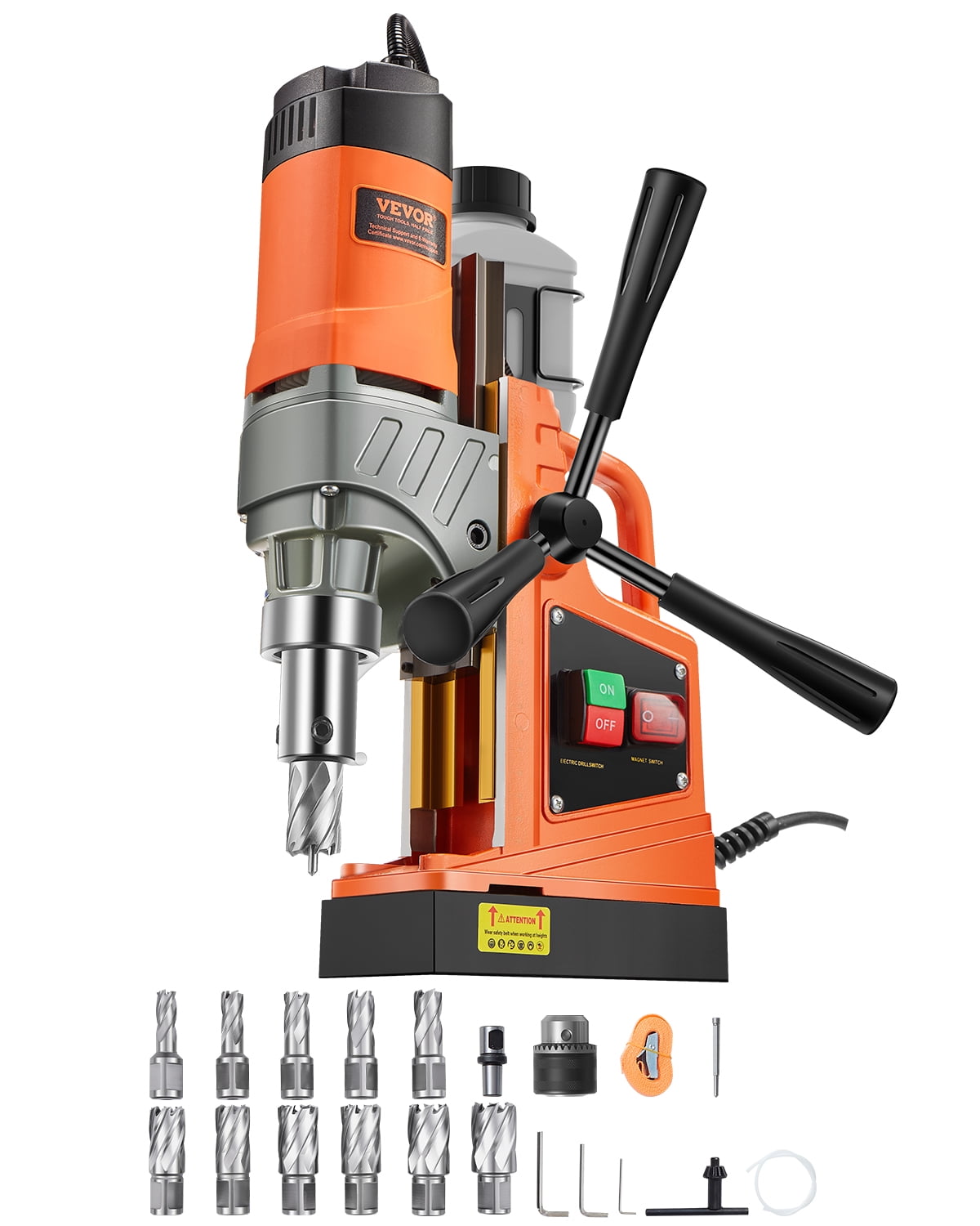 VEVOR Magnetic Drill,1450W Motor 1.6 in Boring Diameter, 2810 lbf Portable Electric Mag Drill Press, with 11 Coring Bits, 850 RPM Speed, Drilling Machine for Metal Surface, Home Improvement Industry