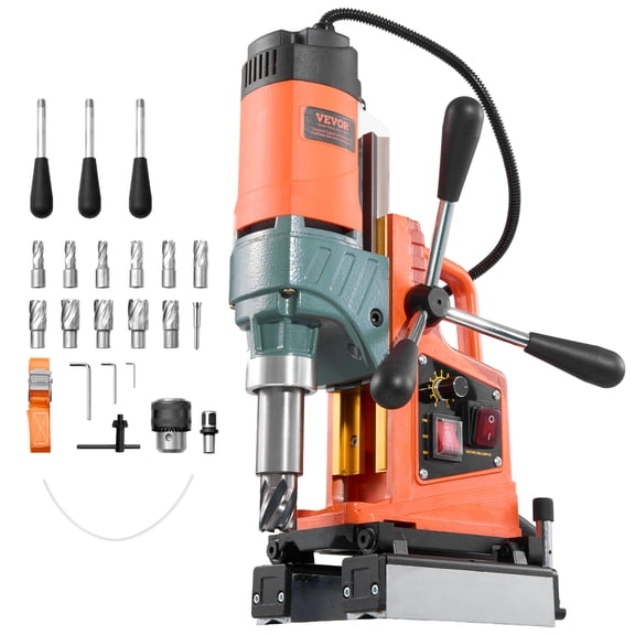 VEVOR Magnetic Drill Press, 1400 W, 2 inch Boring Diameter, 0-750 RPM Speed, Reversible Direction, Mag Drill Press with 11 Core Bits, Electric Drilling Machine for Industrial and Home Improvement