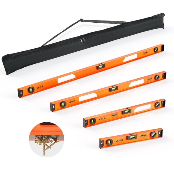 VEVOR Magnetic Level Set, 4-Piece Included 16/24/36/48 in, Aluminum Alloy I-Beam Bubble Leveler with Clear 3 Green Vials & Hanging Hole, Level Tool Ideal for Hanging Pictures, Home Improvement & DIY