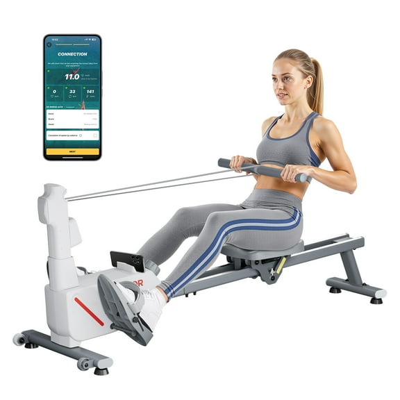 VEVOR Magnetic Rowing Machine,16-Level Quiet Resistance Adjustable, Foldable Rower Machine for Home, 350 LBS Weight Capacity, Row Machines with Dual-Slide Rail, Bluetooth APP Compatible & LCD Monitor