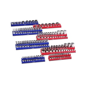 VEVOR Magnetic Socket Organizer Set, 8PCS Socket Holder, 1/4'', 3/8'' & 1/2'' Metric SAE Socket Trays with Clear Labels, Hold up to 199PCS Standard & Deep Sockets, Blaue & Red (Sockets Not Included)
