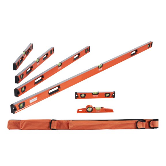 VEVOR Magnetic Torpedo Level Set , 78/48/32/24/16/10 inches, Aluminum Alloy Leveler Tool with Bubble Vials, Ruler for 45/90/180 Degree