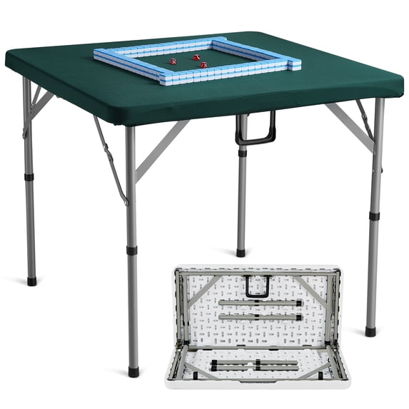 VEVOR Mahjong Table with Mahjong Tiles Set,Fold-in-Half 4 Player Card Table with 144PCS Majiang Tiles and 3 Dice,Portable Bi-Folding Domino Table with Wear-Resistant Green Tabletop & Carrying Handle