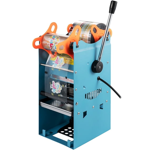 VEVOR Manual Boba Tea Cup Sealer: 300-500 Cups/h, 90/95mm Diameter, Blue - Advanced Heating Technology for Bubble Milk Tea