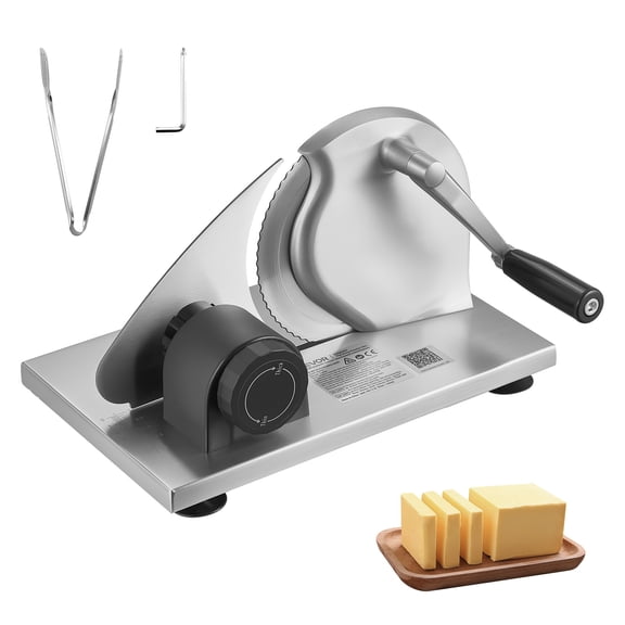 VEVOR Manual Bread Slicer, 0-0.6" Adjustable Thickness Cheese Cutter, Hand Cranked Slicer for Homemade Bread - with Serrated Stainless Steel Blade for Kitchen, Restaurant, Bakery, Party