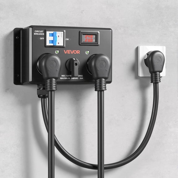 VEVOR Manual EV Charging Switch, NEMA 10-30, Splitter Switch for Dryer & EV, 24A Max 240V Manual Power Distribution with Circuit Breaker, Real-Time Display, Hand-Operated Selector, Plug and Play, ETL