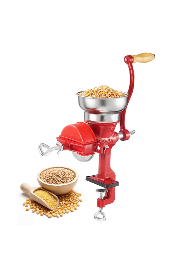 Manual Grain Mill with Low Hopper, Hand-Crank Corn Grinder, Heavy Duty Cast Iron Wheat Grinding Mill with Stable Table Clamp & Dust Cover for Grains Spices Coffee Beans Nuts