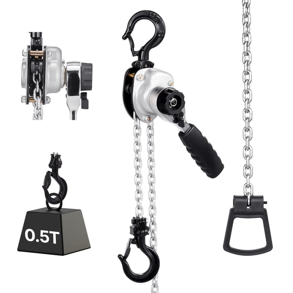 VEVOR Manual Lever Chain Hoist, 1/2T 1100LBS Capacity Heavy Duty Come Along, 10FT Lift G80 Alloy Steel Chain With Dual Pawl Mechanical Brake,360°Rotating Hooks, for Warehouse Construction Garage