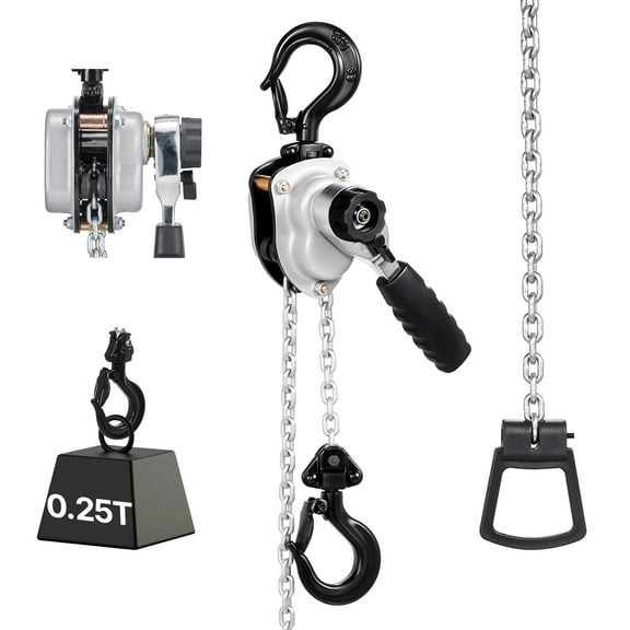 VEVOR Manual Lever Chain Hoist, 1/4T 550LBS Capacity Heavy Duty Come Along, 5FT Lift G80 Alloy Steel Chain With Dual Pawl Mechanical Brake,360Rotating Hooks, for Warehouse Construction Garage
