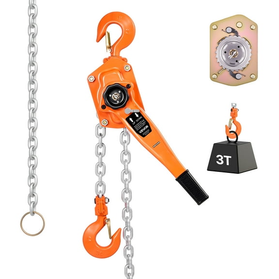 VEVOR Manual Lever Chain Hoist, 3T 6600LBS Capacity Heavy Duty Come Along, 10FT Lift G80 Alloy Steel Chain With Dual Pawl Mechanical Brake,360Rotating Hooks, for Warehouse Construction Garage