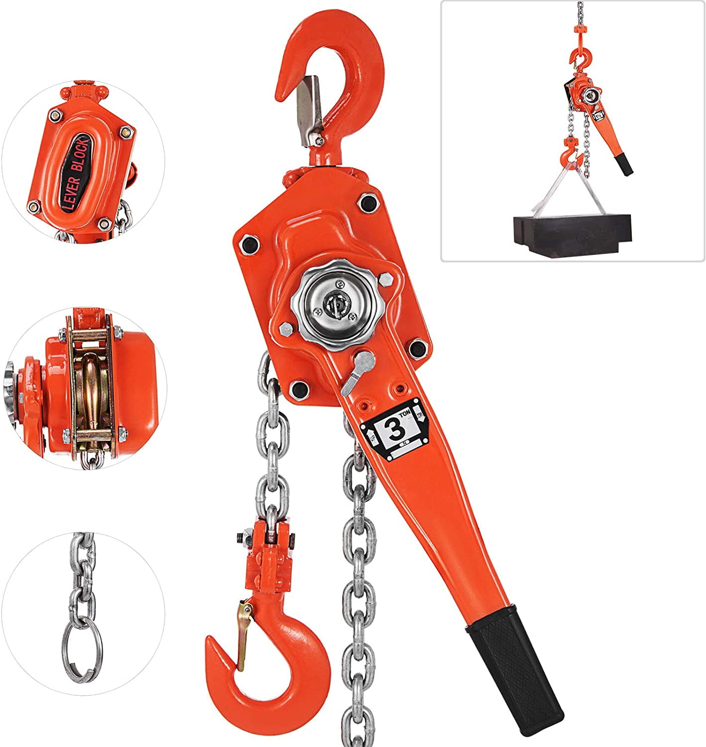 VEVOR Manual Lever Chain Hoist 3Ton/20ft, Ratchet Chain Hoist 6600lbs