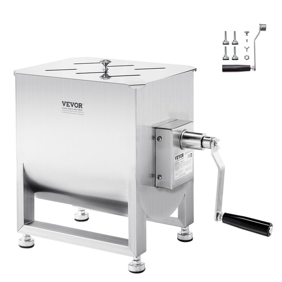 VEVOR Manual Meat Mixer, 60L Fixed Tank Meat Processing Equipment(Mixing Max 120LBS for Meat), Stainless Steel Meat Mixer, Sausage Mixer Machine with Lid Handle Gear Reducer, Ground Beef Hand Mixer