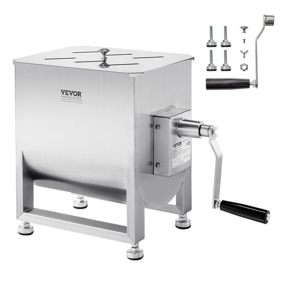 VEVOR Manual Meat Mixer, 30L Fixed Tank Meat Processing Equipment(Mixing Max 30LBS for Meat), Stainless Steel Meat Mixer, Sausage Mixer Machine with Lid Handle Gear Reducer, Ground Beef Hand Mixer