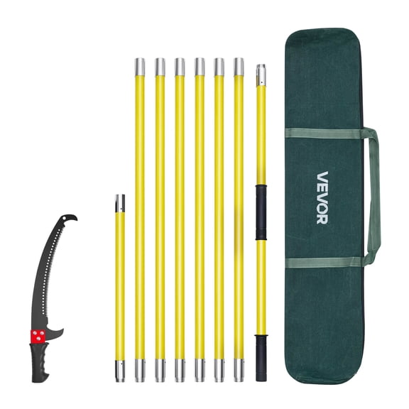 VEVOR Manual Pole Saw, 3.84-26.25 ft Extendable Pole Tree Pruner, Sharp 65Mn Steel Blade, Lightweight Fiberglass Handle Pole, Double-Hook Saw for High Branch Trimming, Pruning Tool for Palms, Shrubs