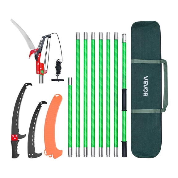 VEVOR Manual Pole Saw, 3.87-27 ft Extendable Pole Tree Pruner with Scissors, Sharp 65Mn Steel Blade, Lightweight Fiberglass Handle Pole for High Branch Trimming, Pruning Tool for Palms, Shrubs