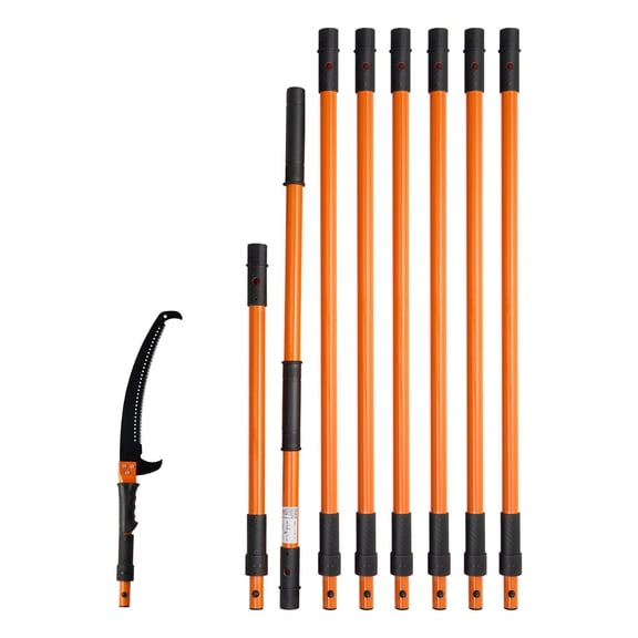 VEVOR Manual Pole Saw, 4.46-26.4 ft Extendable Tree Pruner, Sharp 65Mn Steel Blade, Lightweight Fiberglass Handle Pole, Two Double-Hook Saws for High