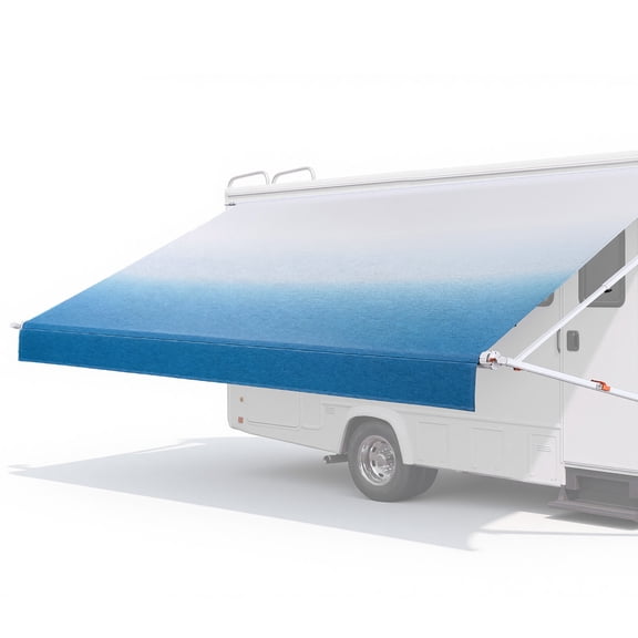 VEVOR Manual RV Awning Complete Kit, 17.12FT Retractable RV Awning with Aluminum Alloy Frame & Waterproof PVC Fabric, Outdoor Camping Trailer Awnings Fit Most RVs (17FT Type, Gradient Blue)