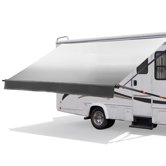 VEVOR Manual RV Awning Complete Kit, 18.12FT Retractable RV Awning with Aluminum Alloy Frame & Waterproof PVC Fabric, Outdoor Camping Trailer Awnings Fit Most RVs (18FT Type, Gradient Black)