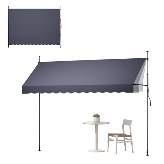 VEVOR Manual Retractable Awning, 138" Outdoor Retractable Patio Awning Sunshade Shelter, Height Adjustable Patio Door Window Canopy with Manual Crank Handle for Backyard, Garden, Balcony, Dark Gray