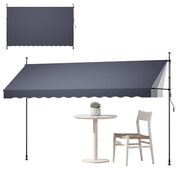 VEVOR Manual Retractable Awning, 157" Outdoor Retractable Patio Awning Sunshade Shelter, Height Adjustable Patio Door Window Canopy with Manual Crank Handle for Backyard, Garden, Balcony, Dark Gray