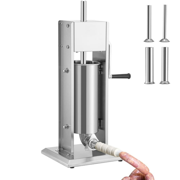 VEVOR Manual Sausage Stuffer, 8LBS/5L Capacity, Two Speed 304 Stainless Steel Vertical Sausage Stuffer, Sausage Filling Machine with 4 Stuffing Tubes, Suction Base