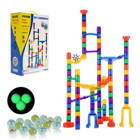 VEVOR Marble Run Set, 110 Piece Marble Maze Building Block Brain Game, with 10 Glow in the Dark Marbles + 20 Glass Marbles, Educational Learning Race Track STEM Toys, for Kids, Boys, Girls Ages 3 +