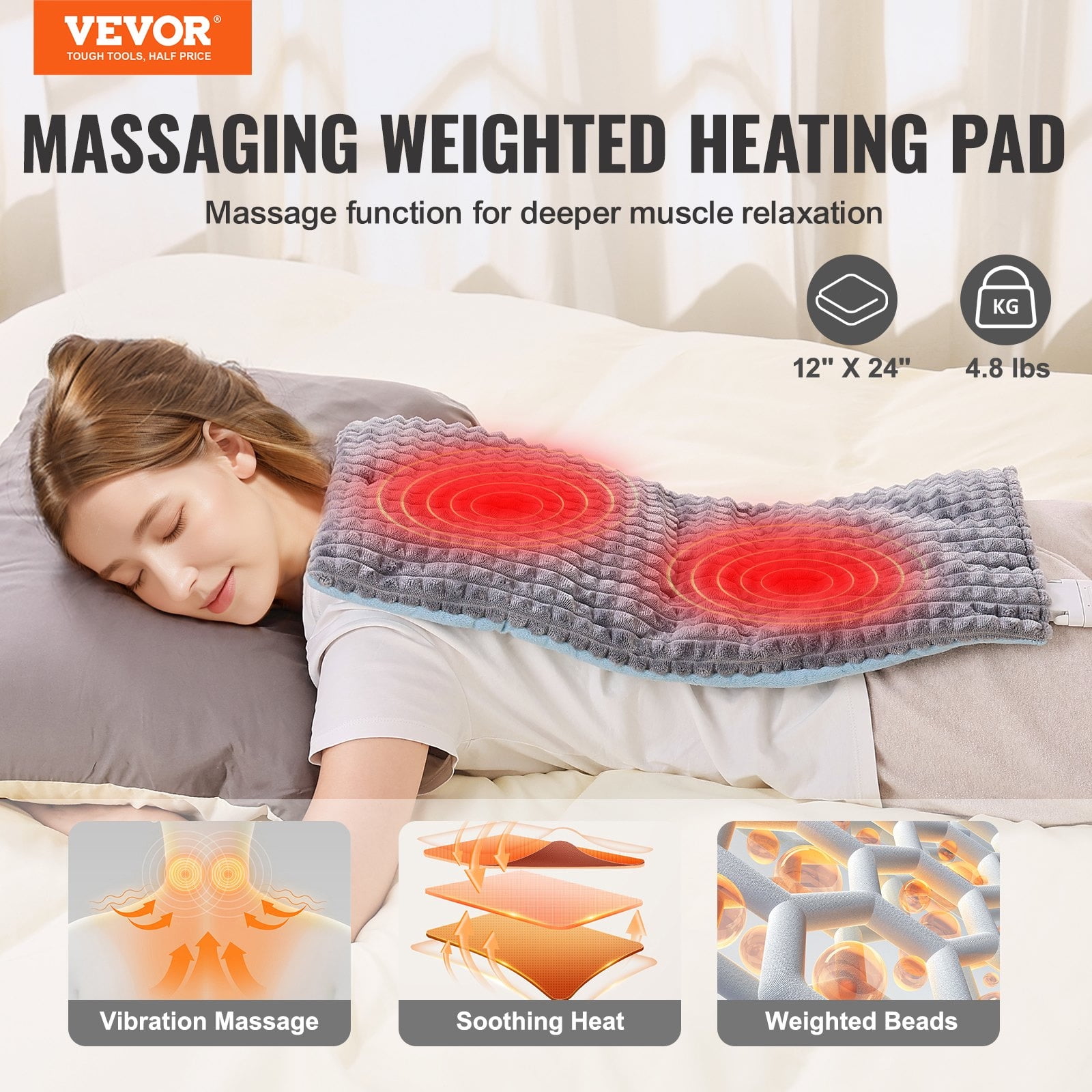 Gray Weighted Heating Pad with Vibration Massage