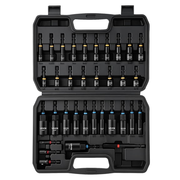 VEVOR Master Magnetic Impact Nut Driver Set 34-Piece, Metric & SAE Sizes, with Nut Setter, Quick Release Extension, Wing Nut Driver, Storage Box, Versatile for Automotive, Machinery, and DIY Tasks