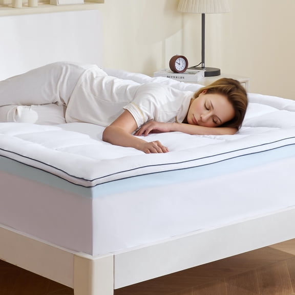 VEVOR Mattress Topper, Queen Size, 4 in Thickness, Memory Foam, Fiber Fill, Detachable & Washable, Ergonomically Designed for Pressure Relief, Comfortable Cooling & Breathable, Ideal for Hot Sleepers