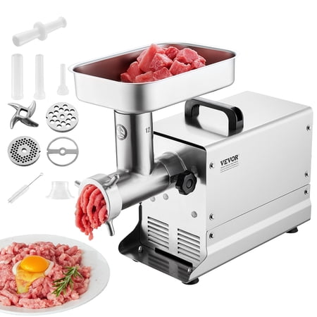 VEVOR Meat Grinder, 11 Lbs/Min Capacity Electric Meat Grinders with Blade, Grinding Plate, Sausage Maker, Stainless Steel Commercial Meat Mincer for Kitchen Restaurant Butcher Store