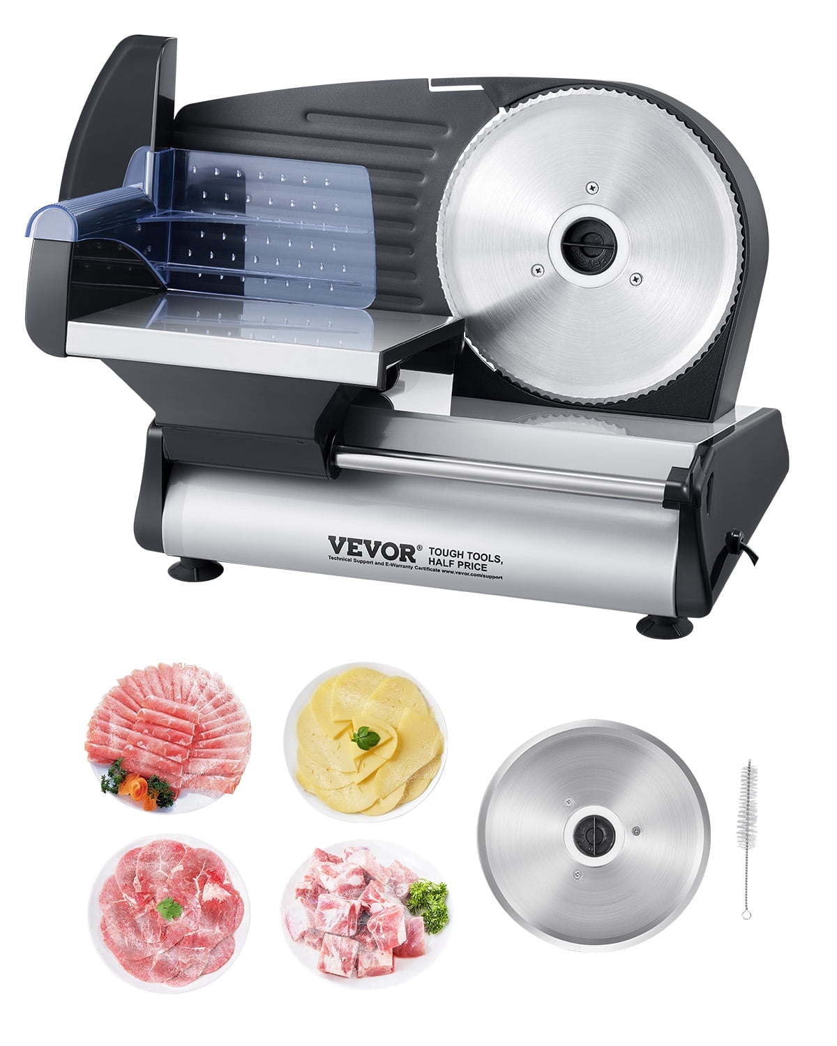 VEVOR Meat Slicer, 7.5 inch Electric Deli Food Slicer, 180W Meat Cutter with two Premium SUS420 Blades, 0-0.6 inch Adjustable Thickness,Food Slicer Machine for Meat,Hard Bread and Cheese,Home Use