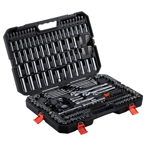 VEVOR Mechanics Tool Set, 253-Piece Mechanic Tool Kit, 1/4 in, 3/8 in, and 1/2 in Drive, SAE and Metric Socket Set, Wrenches, Screwdriver Bits, Accessories, and Storage Case, for Automotive Repair