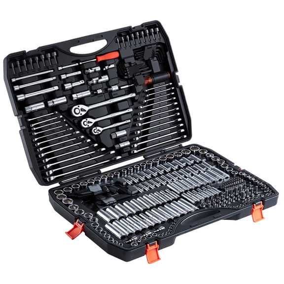 VEVOR Mechanics Tool Set, 308-Piece Mechanic Tool Kit, 1/4 in, 3/8 in, and 1/2 in Drive, SAE and Metric Socket Set, Wrenches, Screwdriver Bits, Accessories, and Storage Case, for Automotive Repair