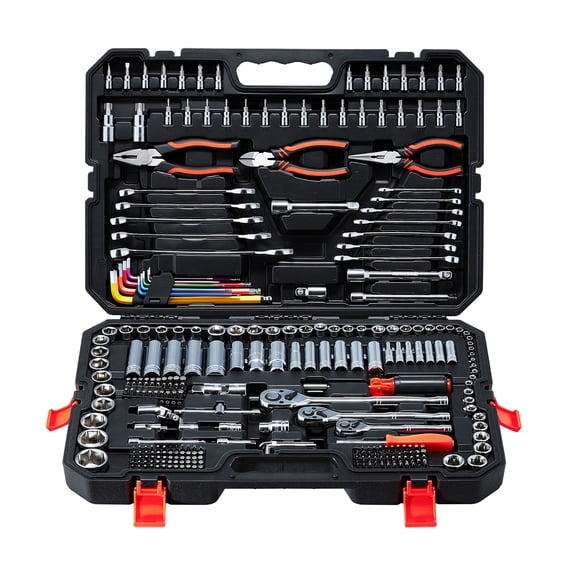 VEVOR Mechanics Tool Set, 314-Piece Mechanic Tool Kit, 1/4 in, 3/8 in, and 1/2 in Drive, Metric Socket Set, Wrenches, Screwdriver Bits, Accessories, and Storage Case, for Automotive and Home Repair