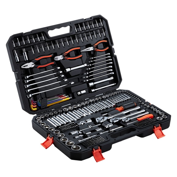 VEVOR Mechanics Tool Set, 314-Piece Mechanic Tool Kit, 1/4 in, 3/8 in, and 1/2 in Drive, Metric Socket Set, Wrenches, Screwdriver Bits, Accessories, and Storage Case, for Automotive and Home Repair