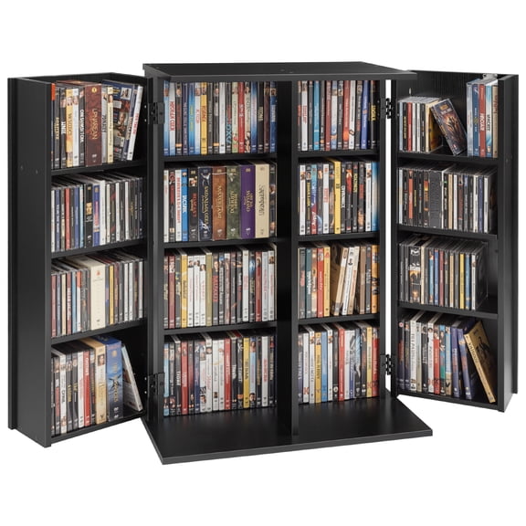 VEVOR Media Storage Cabinet, 4-Tier DVD Shelf Organizer, 24.02 x 14.49 x 33.31 in Multimedia Storage Organizer for CDs, DVDs, Books, Games, CD Shelf for Living Room, Home Office, Recording Room,Black
