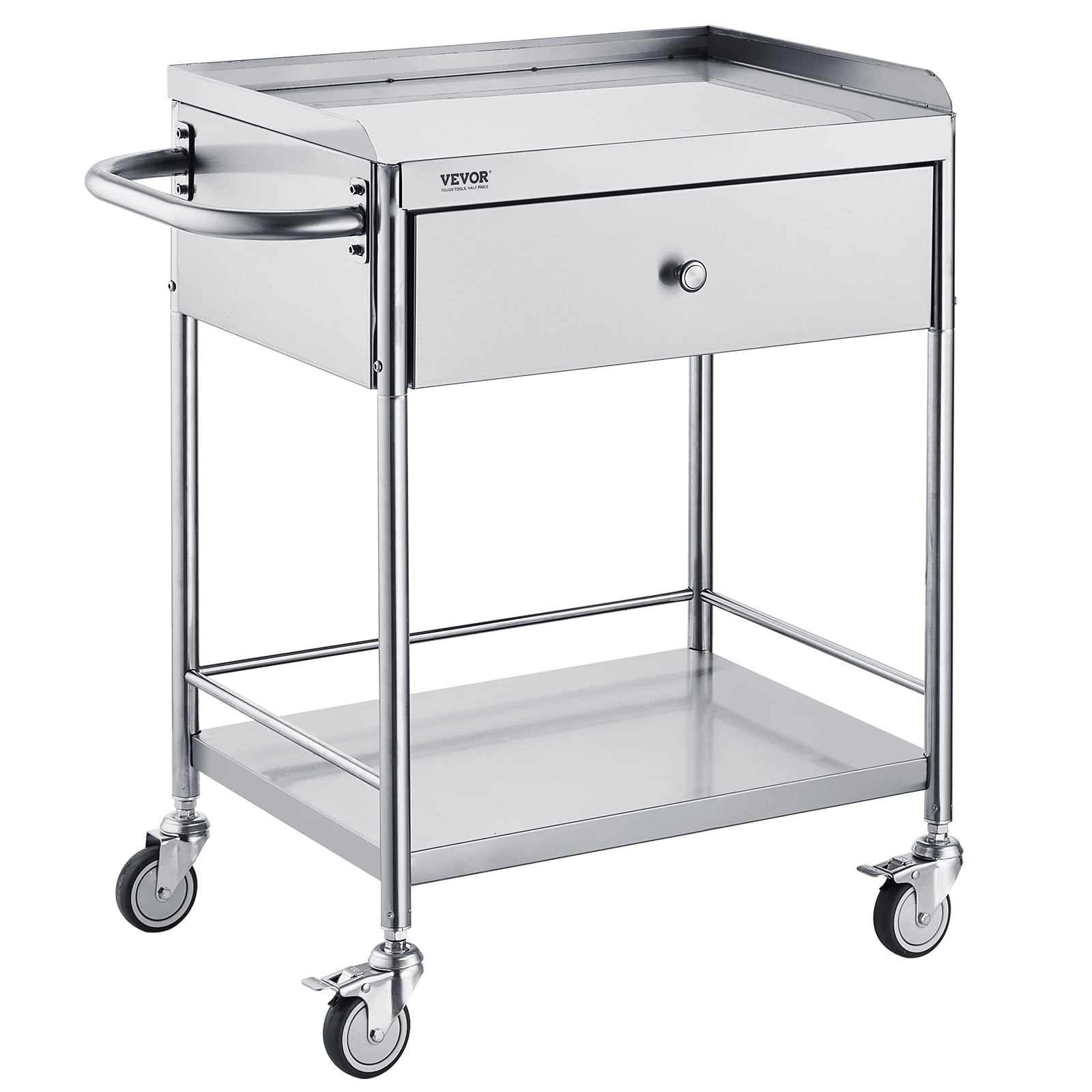 VEVOR 2-Tier Stainless Steel Lab Utility Cart with Drawer and Swivel Wheels