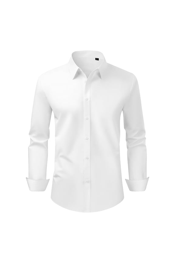 Men's Button Up Shirt, Mens Long Sleeve Wrinkle-free Button Down Dress Shirts, Slim Fit Soft Stretch Fabric for Business Casual or Formal, Work, Wedding, Dinner, White