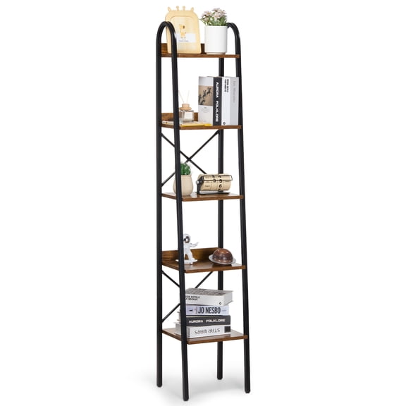 VEVOR Metal Bookshelf, 5-Tier Industrial Bookshelf, Tall Narrow Rustic Vintage Storage Bookcase with Open Shelves, Freestanding Display Shelving Unit Storage Rack, for Living room, Bedroom & Office
